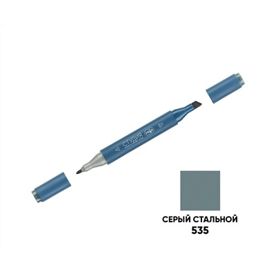 Маркер двусторонний для скетчинга Гамма "Студия", серый стальной, корпус трехгранный, пулевид./клиновид. наконечники