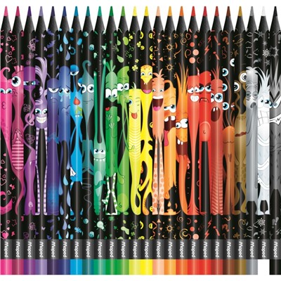 Карандаши цветные MAPED COLOR PEP'S Black Monster, набор 24 цвета, пластиковый корпус, 862624