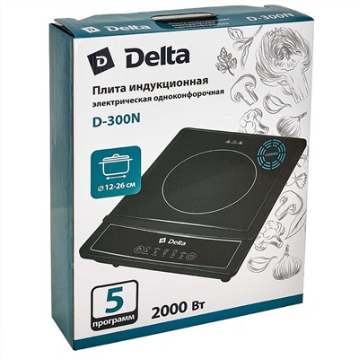 Плита индукционная 2000 Вт одноконфорочная, 5 программ, керамика DELTA D-300N