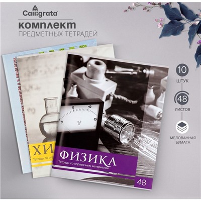 Набор предметных тетрадей 48 листов, Calligrata "Чёрное-белое", 10 предметов, серые листы