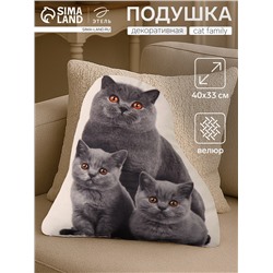 Подушка «Этель» Сat family 40×33 см, 100% п/э, велюр