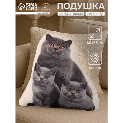 Подушка «Этель» Сat family 40×33 см, 100% п/э, велюр
