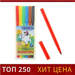 Фломастеры 6 цветов Centropen «Пингвины» 7790/06, линия 1.0 мм, пластиковый конверт
