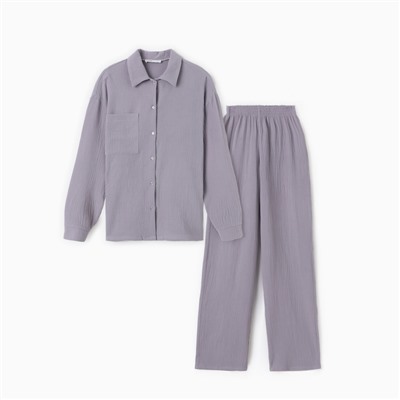 Пижама женская (рубашка и брюки) KAFTAN "Basic" размер 40-42, цвет серый