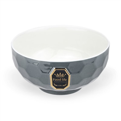 "Фуд лайф (Food life)" Салатник фарфоровый 1,85л, д19,7х9,8см, цвет серый, с декором (Китай)