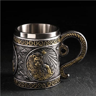 Кружка средневековая «Лев», 400 мл, нержавеющая сталь, серебристая