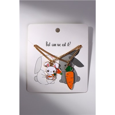 Кулоны парные на цепочке «Морковка с зайцем», 45 см, белые, оранжевые в золоте