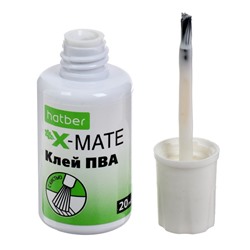 Клей ПВА 20 мл, Hatber X-Mate, с кисточкой
