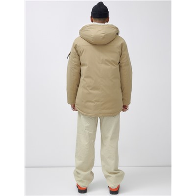 Парка мужская зимняя удлиненная с мехом горчичного цвета 8751G