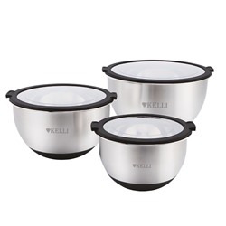 Набор Мисок KELLI KL-233 нерж  с крышками ЧЕРНЫЙ обьем 1,7л 3,1л 4,8л мерная шкала (12)