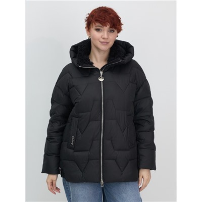 Куртка зимняя женская из овчина стильная и модная черного цвета 7309Ch