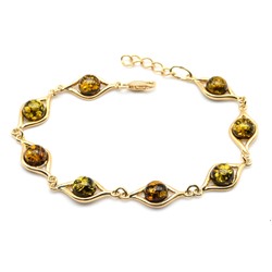 Браслет с янтарем С925 "глазки" 10*23мм зеленый, 20,5см, 8,3г