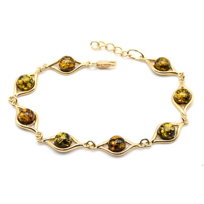 Браслет с янтарем С925 "глазки" 10*23мм зеленый, 20,5см, 8,3г