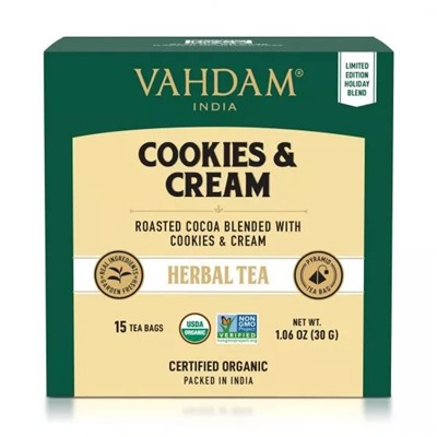 Чай со вкусом Печенья и Сливок (15 пак, 2 г), Cookies & Cream Herbal Tea, произв. VAHDAM
