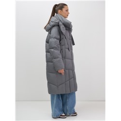Пальто зимнее утепленное с капюшоном женское темно-серого цвета 7748TC