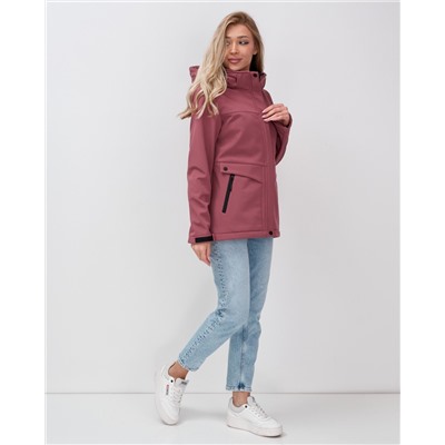 Ветровка спортивная женская с капюшоном softshell малинового цвета 9566M