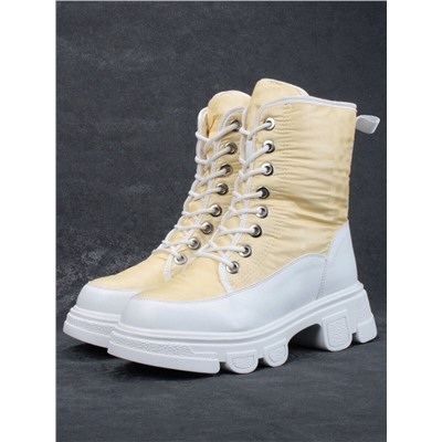 02-FAS99-5Z YELLOW/WHITE Дутики женские (искусственная кожа, плащевая ткань, шерсть)