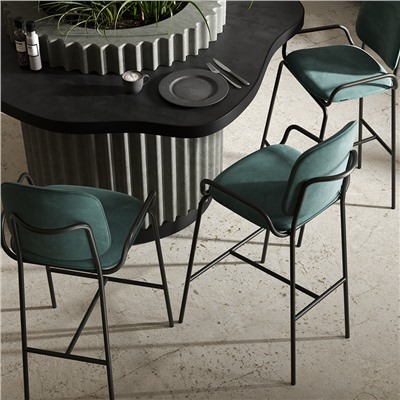 Стул барный Ror, 2 Frame, велюр, черный/зеленый