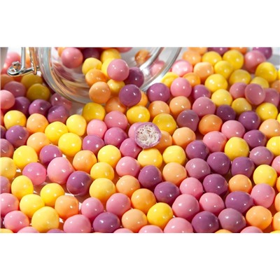 Драже "Рисовые шарики (10 мм) Ассорти в белом цветном шоколаде (желтый апельсин, оранжевый манго, розовый малина, фиолетовый малина) - Premium"