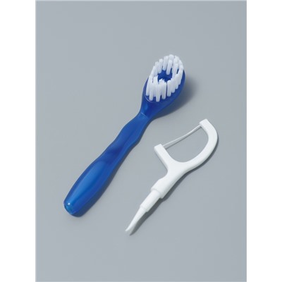 Зубная щётка, с зубной нитью, 10.5 см, набор - 2 шт., синяя