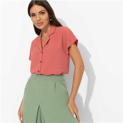 Блуза в мелкую клетку, Стильный автограф (терракотовая)