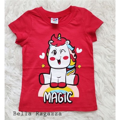 Футболочка для девочек, красная с единорогом