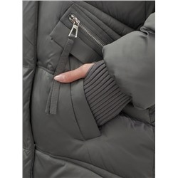 Куртка зимняя женская с мехом и капюшоном тренд темно-зеленого цвета 7737TZ