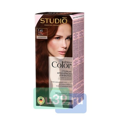 Ultima Color Studio Профешнл Стойкая крем-краска для волос 7.45 Яркий медный, 50/50