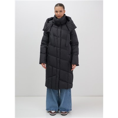 Пальто зимнее утепленное с капюшоном женское черного цвета 7748Ch
