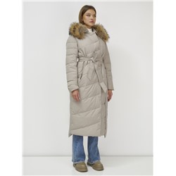 Пальто зимнее женское с мехом енот премиум класса бежевого цвета 3335B