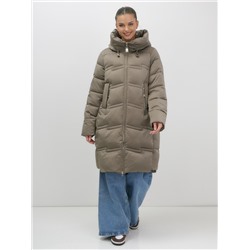 Пальто зимнее утепленное с капюшоном женское светло-коричневого цвета 7779SK