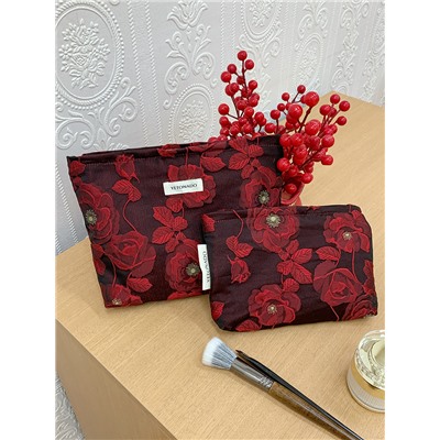 Retro capacious cosmetic bag, handheld organizer bag to go out, travel bag, liner, flowered