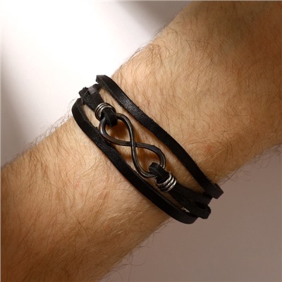 Браслет кожаный «Гравитация» бесконечность, чёрный с серебром, 23 см