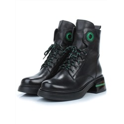01-P514-4 BLACK/GREEN Ботинки демисезонные женские (натуральная кожа, байка)