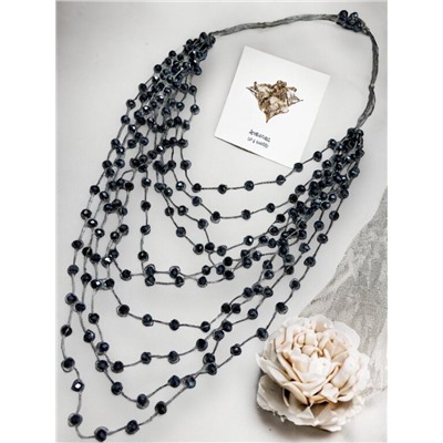 Комплект бижутерии "Хрустальная россыпь" , цвет синий гематитовый