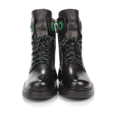 01-P514-4 BLACK/GREEN Ботинки демисезонные женские (натуральная кожа, байка)