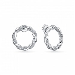 Серьги с фианитом родированные серебро 925*