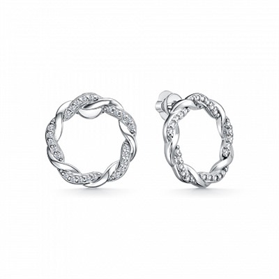 Серьги с фианитом родированные серебро 925*