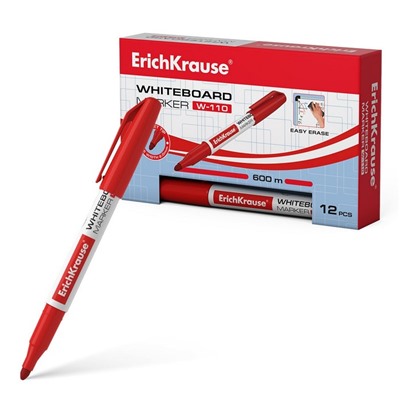Маркер для доски ErichKrause W-110, 2,0 мм, круглый, красный