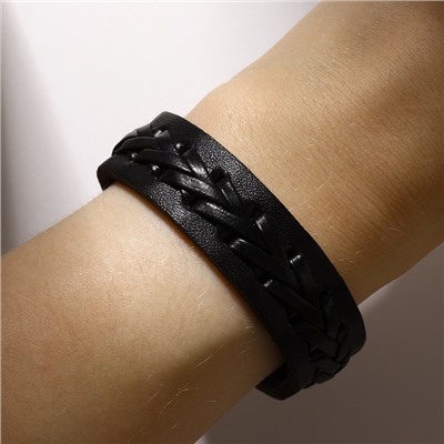 Браслет кожа «Минимал» коса, чёрный, 22 см