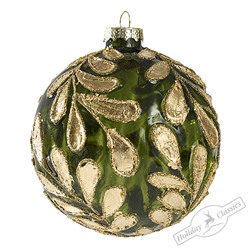Шар "Золотая парча" темно-зеленый (стекло) 10 см