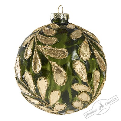 Шар "Золотая парча" темно-зеленый (стекло) 10 см
