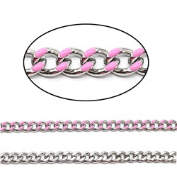 Цепочка для украшений, звено 6*8мм с эмалью, цв.серебристый, розовый, 50см