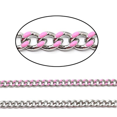 Цепочка для украшений, звено 6*8мм с эмалью, цв.серебристый, розовый, 50см
