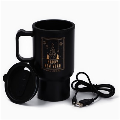 Термокружка Happy New Year, с USB кабелем, 450 мл