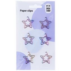 Скрепки фигурные 25мм, Meshu "Stars", 6шт., пакет с европодвесом