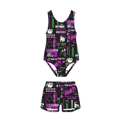 Комплект для девочки: купальник, купальные шорты