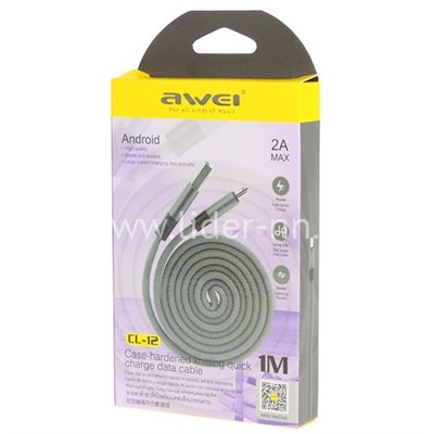 USB кабель micro USB 1.0м AWEI CL-12 плоский/оплетка (серый)