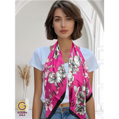 Платок шелковый Арт М43/2 (фуксия с черной каймой)