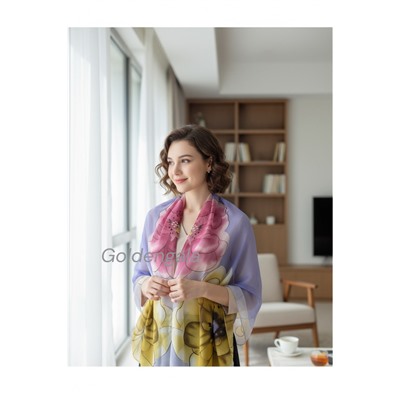 Шарф шифоновый с цветочным рисунком 3D Арт М52/4